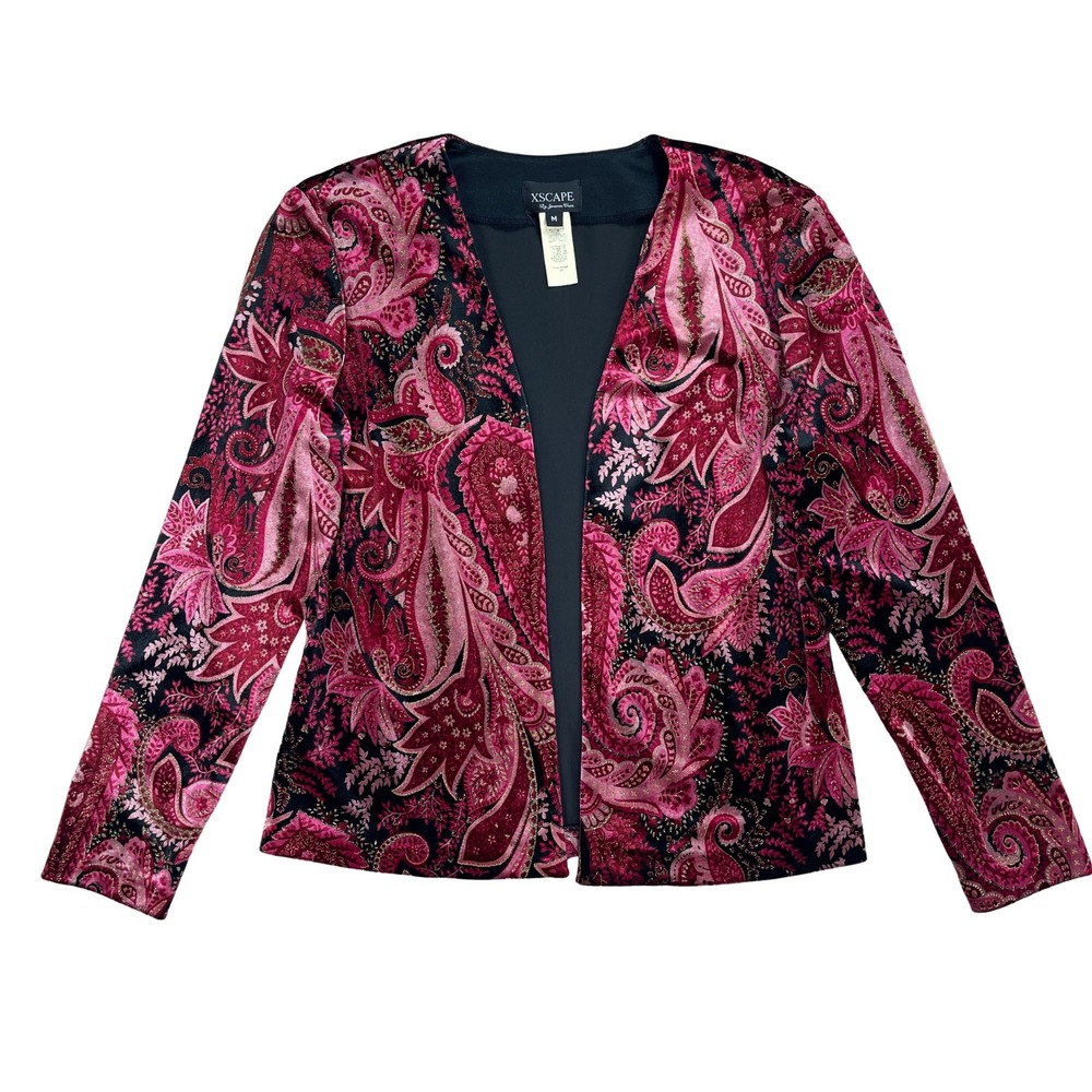 XSCAPE Paisley Velvet Jacket Womens Medium Vtg Whimsigoth Dark Coquette Fairy‎
